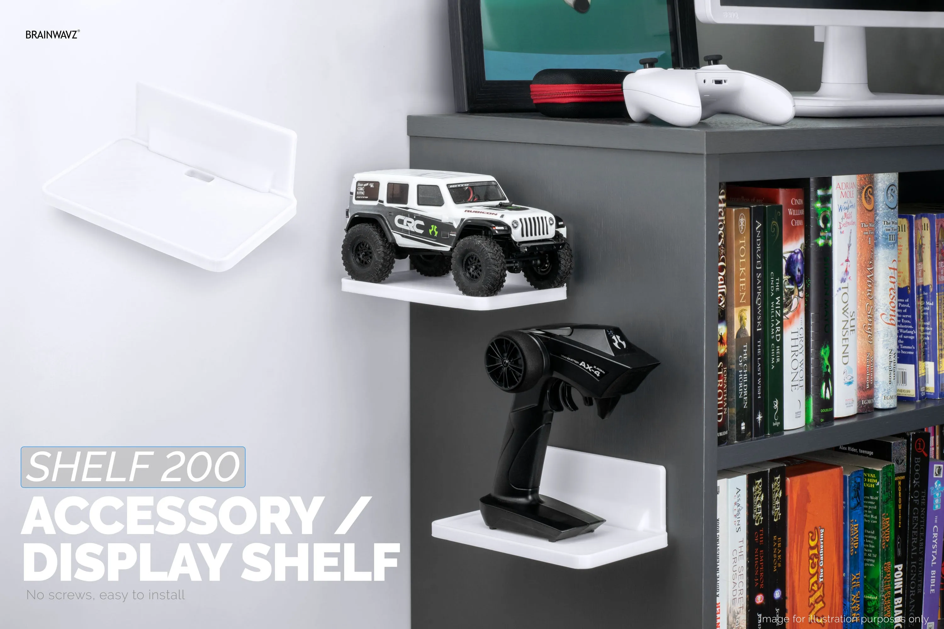 6.7" Wide Floating Adhesive Shelf (200) w/ Cable Access for Cameras, Baby Monitors, Plants & More (172mm x 105mm / 6.7” x 4.1”)