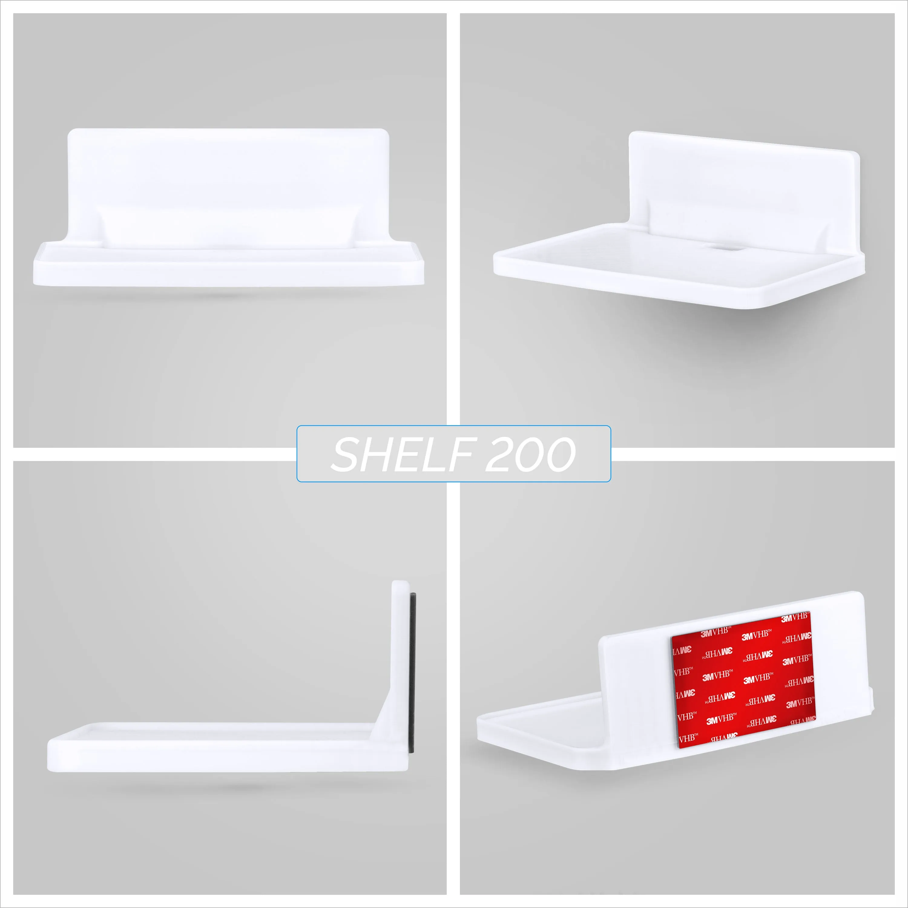 6.7" Wide Floating Adhesive Shelf (200) w/ Cable Access for Cameras, Baby Monitors, Plants & More (172mm x 105mm / 6.7” x 4.1”)