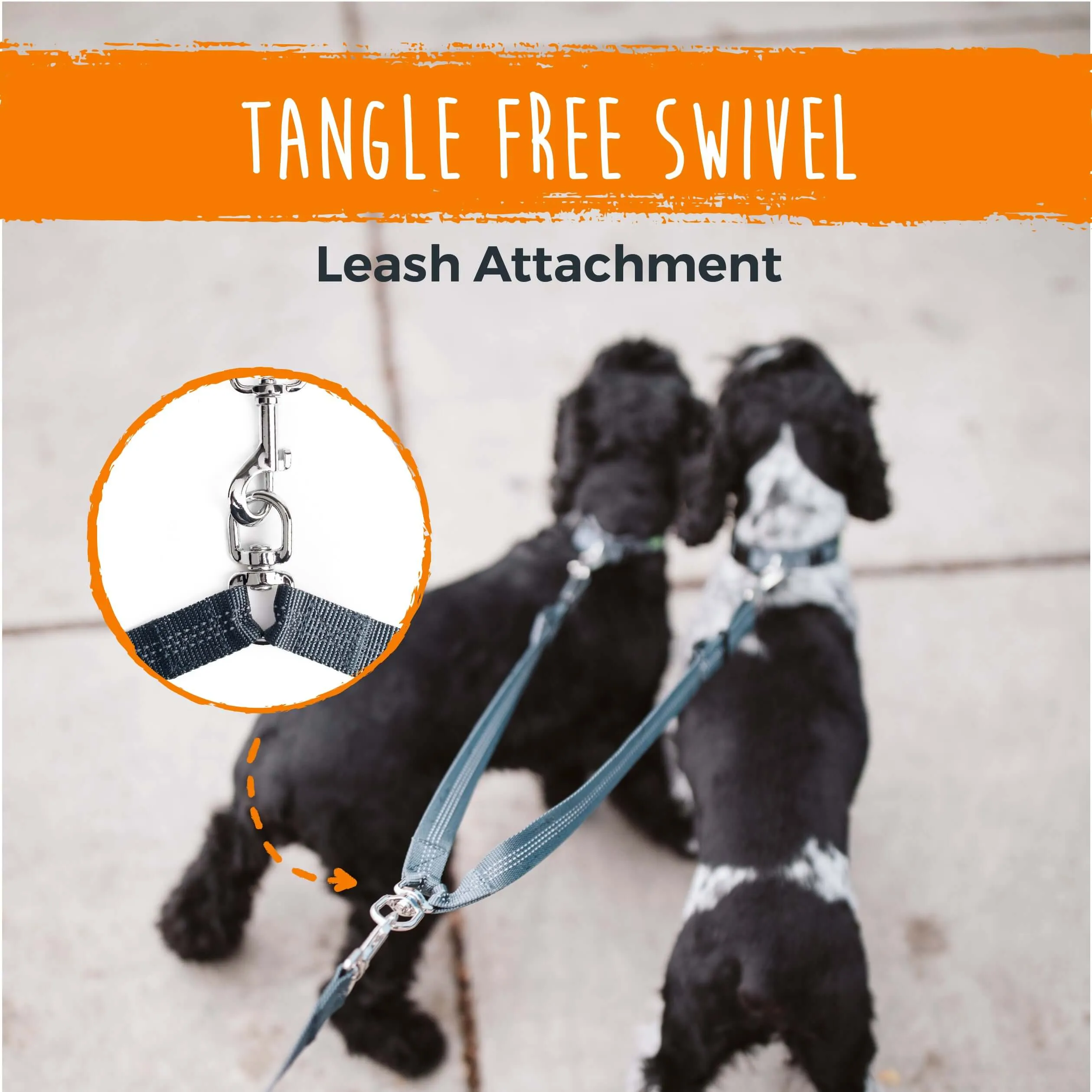 Adjustable-Length Double Dog Leash - Tangle-Free, Reflective Swivel Attachments