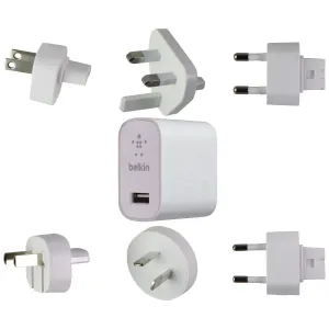 Belkin (12W/2.4A) Global Travel Kit Single USB Wall Charger (6 Adapters) - White