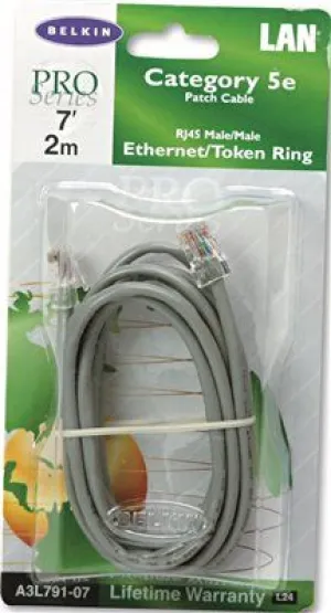 Belkin Cat5E Crimped Patch Cable' Rj45 Connectors' 7 Ft.' Gray