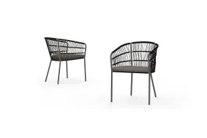 BONO Dining Chair, Aluminum Anthracite, Wicker Round Amazon, Cushion Olefin Stone