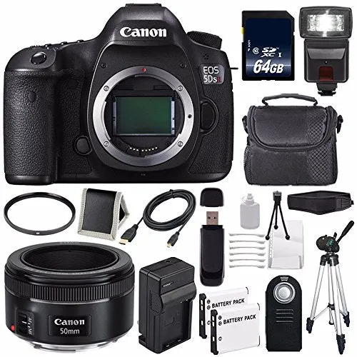 Canon EOS 5DS R DSLR Camera (International Model) 0582C002   Canon EF 50mm f/1.8 STM Lens   LP-E6 Battery   64GB Card Supreme Bundle