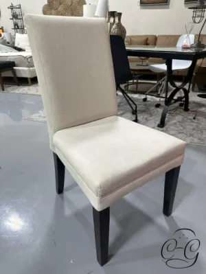 Cream Fabric Parson Style  Dining Chair With Dark Legs