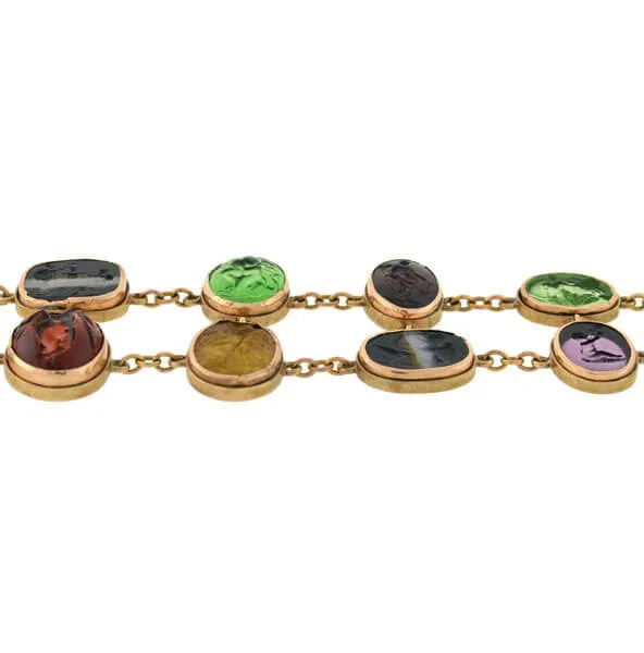 Early Victorian 14kt Glass Tassie & Agate Intaglio Link Bracelet