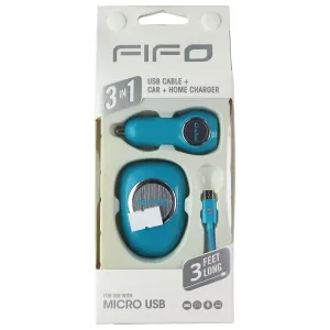 FIFO 3-in-1 Car   Wall USB Charger and 3-Ft Micro-USB Cable Combo - Blue