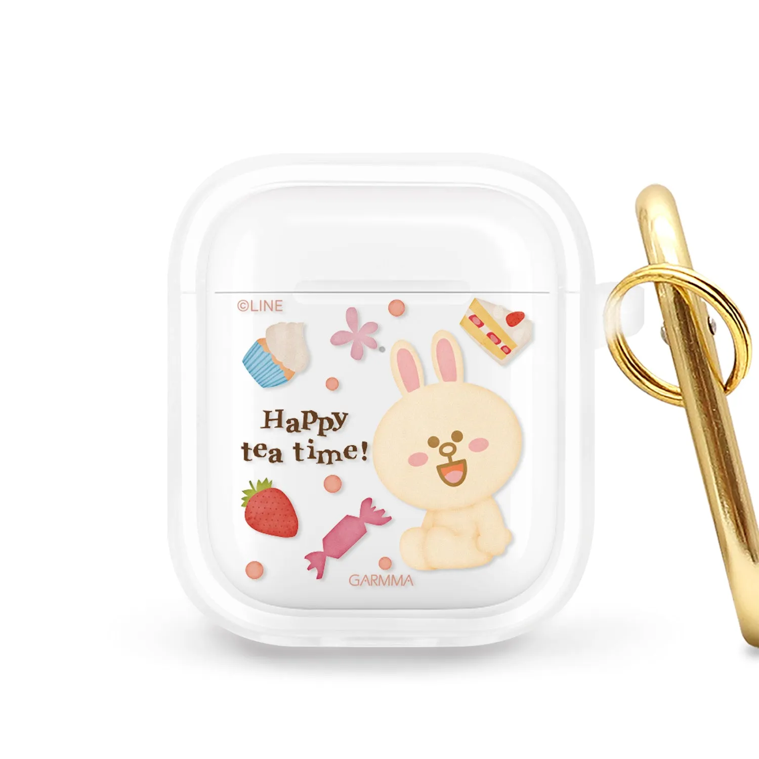 GARMMA Line Friends Happy Tea Time Apple AirPods Pro 2/1 & AirPods 3/2/1 Charging Case Cover with Carabiner Clip