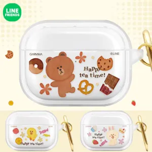 GARMMA Line Friends Happy Tea Time Apple AirPods Pro 2/1 & AirPods 3/2/1 Charging Case Cover with Carabiner Clip