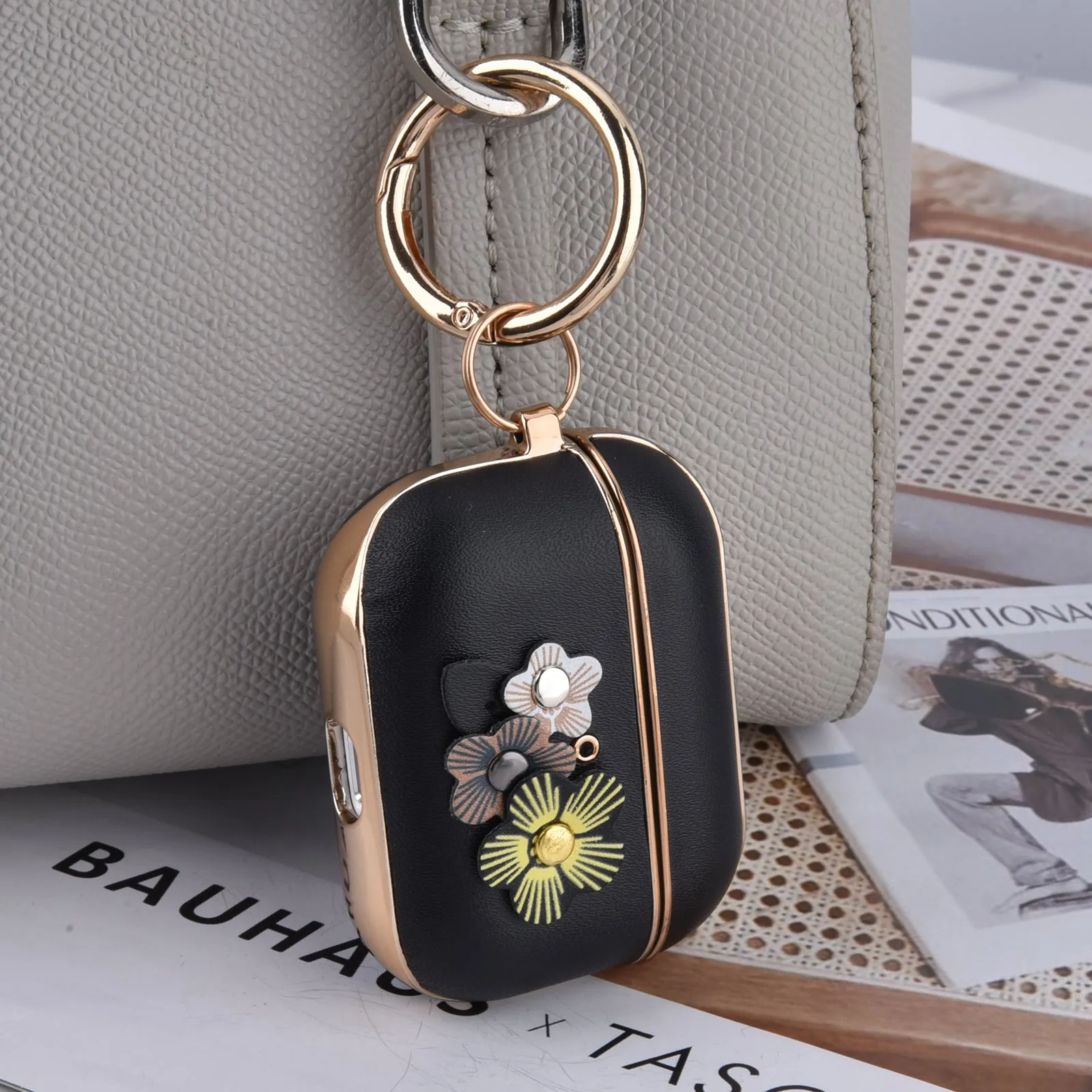 Genuine Leather Case for Apple AirPods Pro with Keychain-Floral Designs