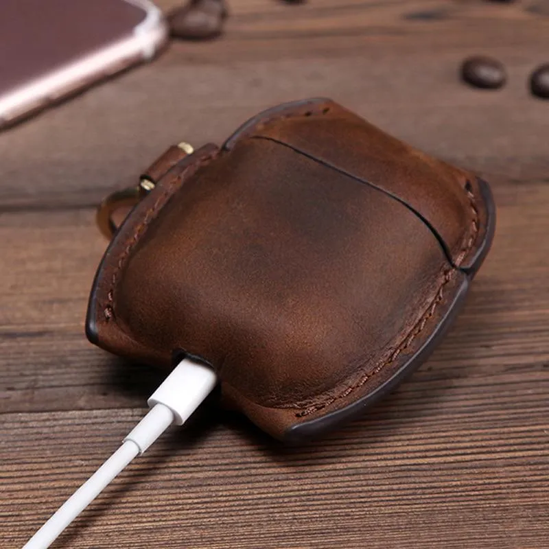 Handmade Airpods case w custom name , vintage tooled nubuck Genuine Leather,  Bluetooth Wireless Earphone cover Protective Skin Accessories