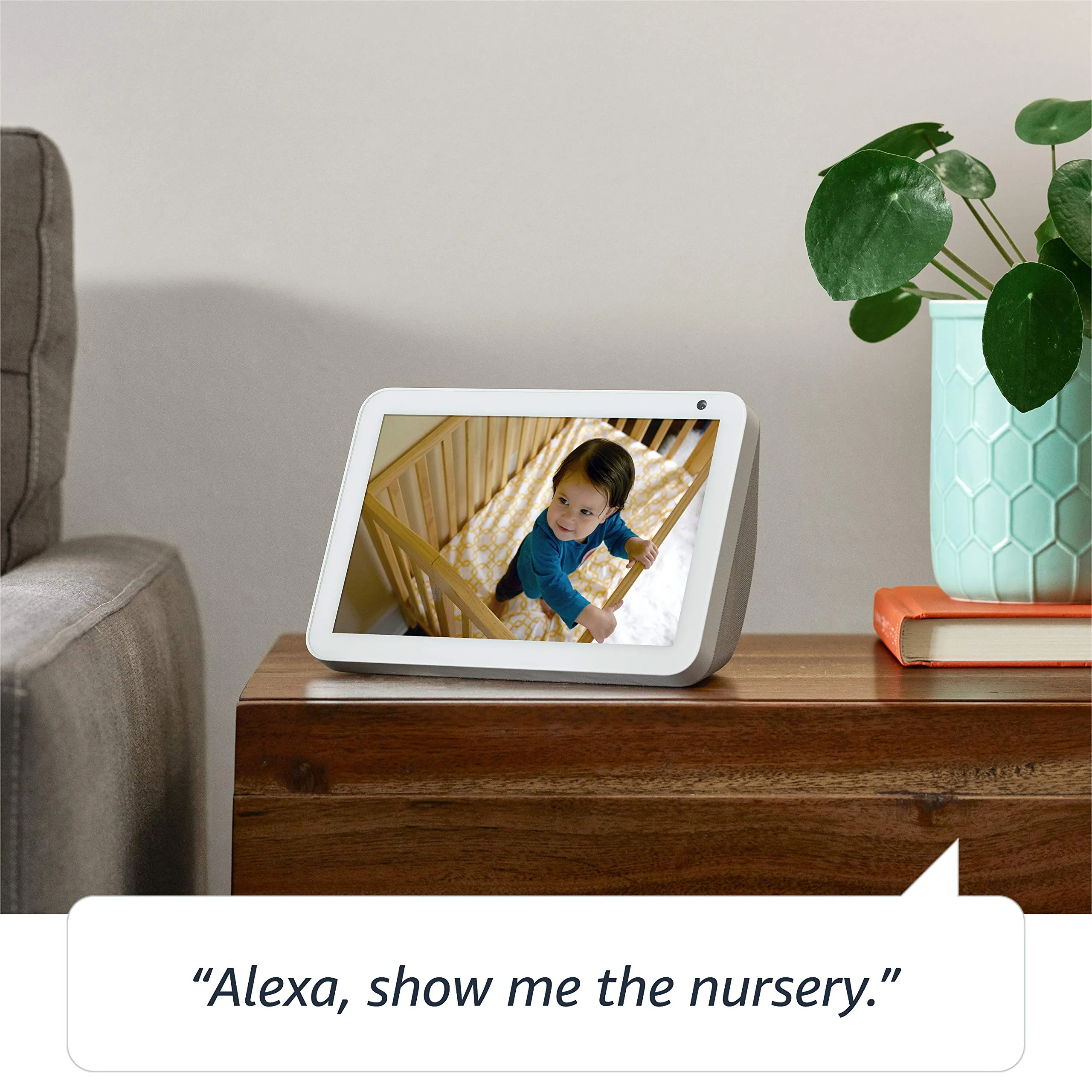 Introducing Echo Show 8 | 8" HD smart display with Alexa, Sandstone fabric