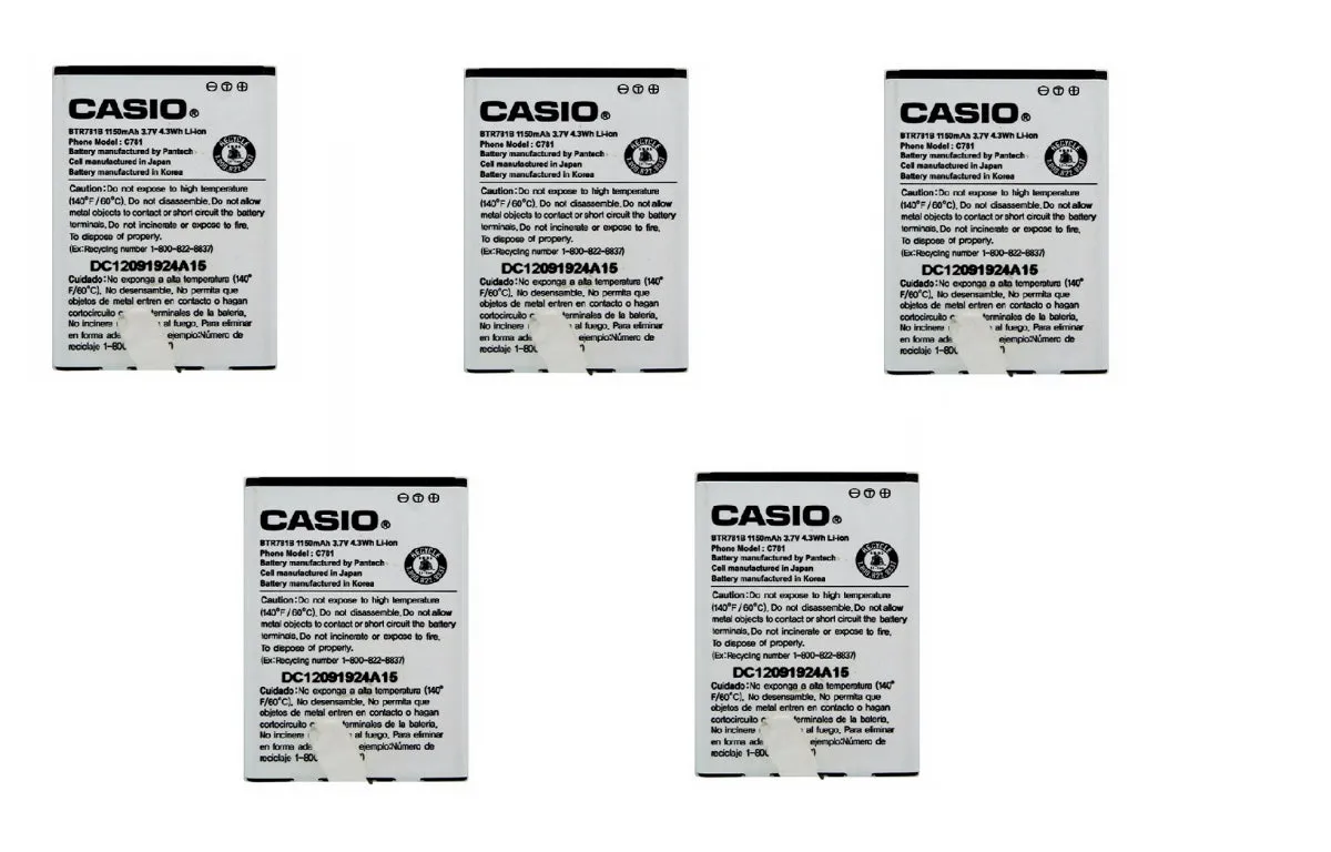 KIT 5x Casio BTR781B 1150 mAh Replacement Battery for Casio Cammando C781