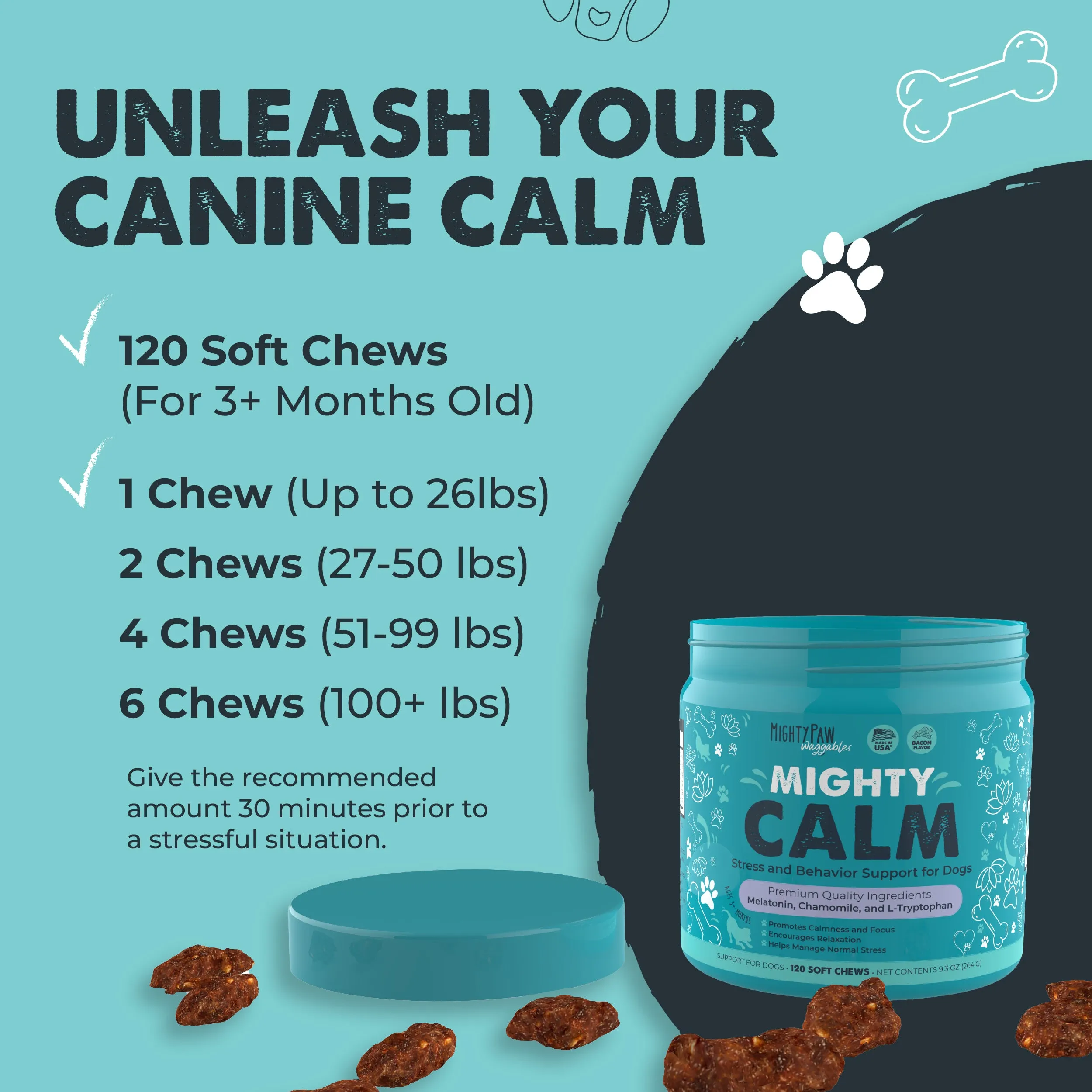 Mighty Calm Chews for Dogs: Soothing Stress Support in Every Bite