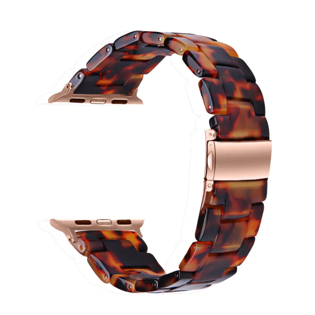 Resin Band for Apple Watch with Butterfly Buckle Claps-Tortoise Shell Design