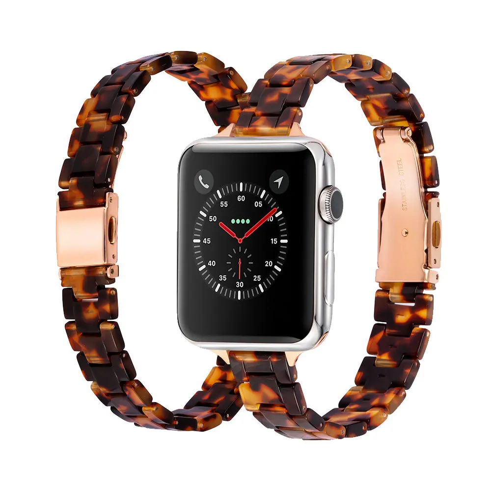 Resin Band for Apple Watch with Butterfly Buckle Claps-Tortoise Shell Design