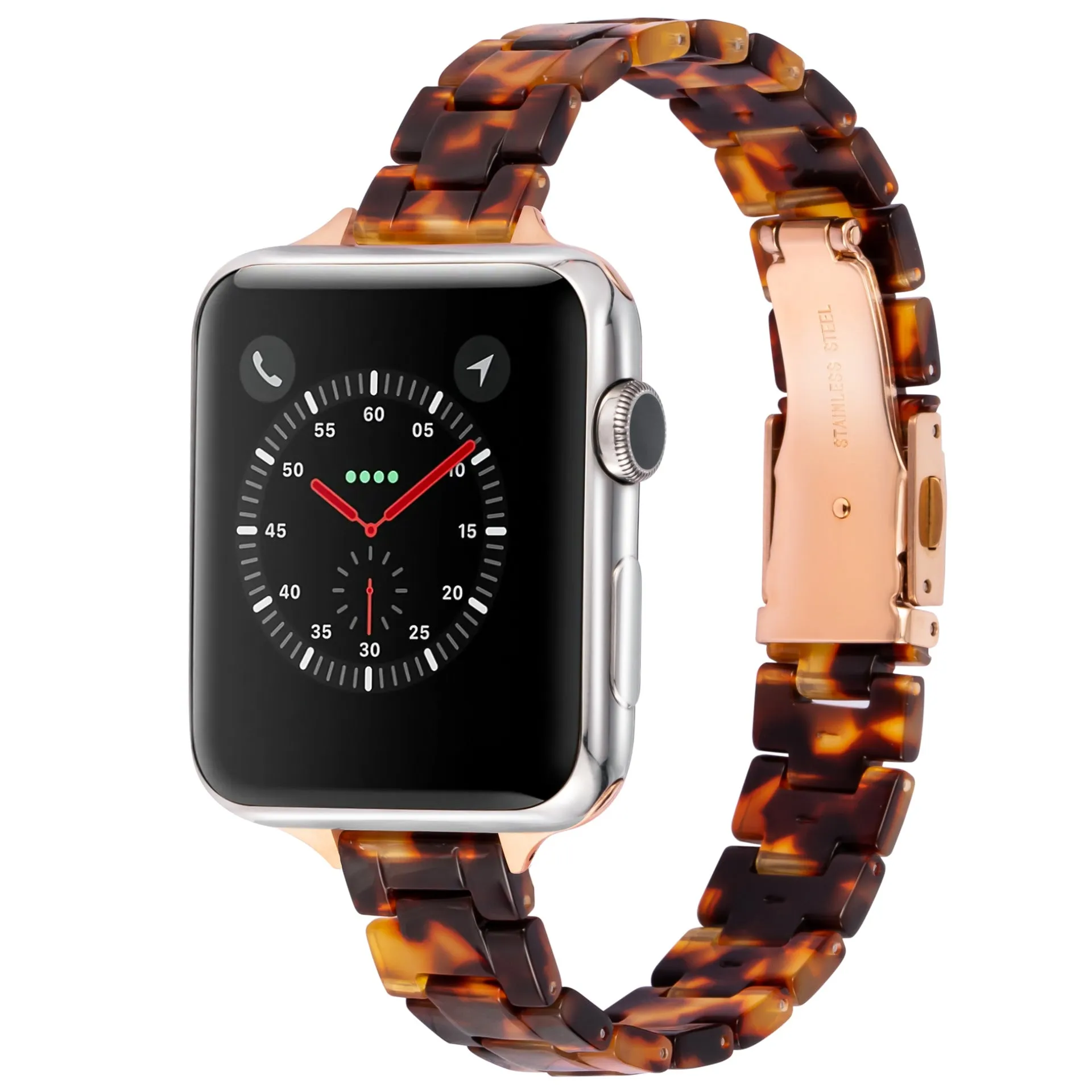 Resin Band for Apple Watch with Butterfly Buckle Claps-Tortoise Shell Design