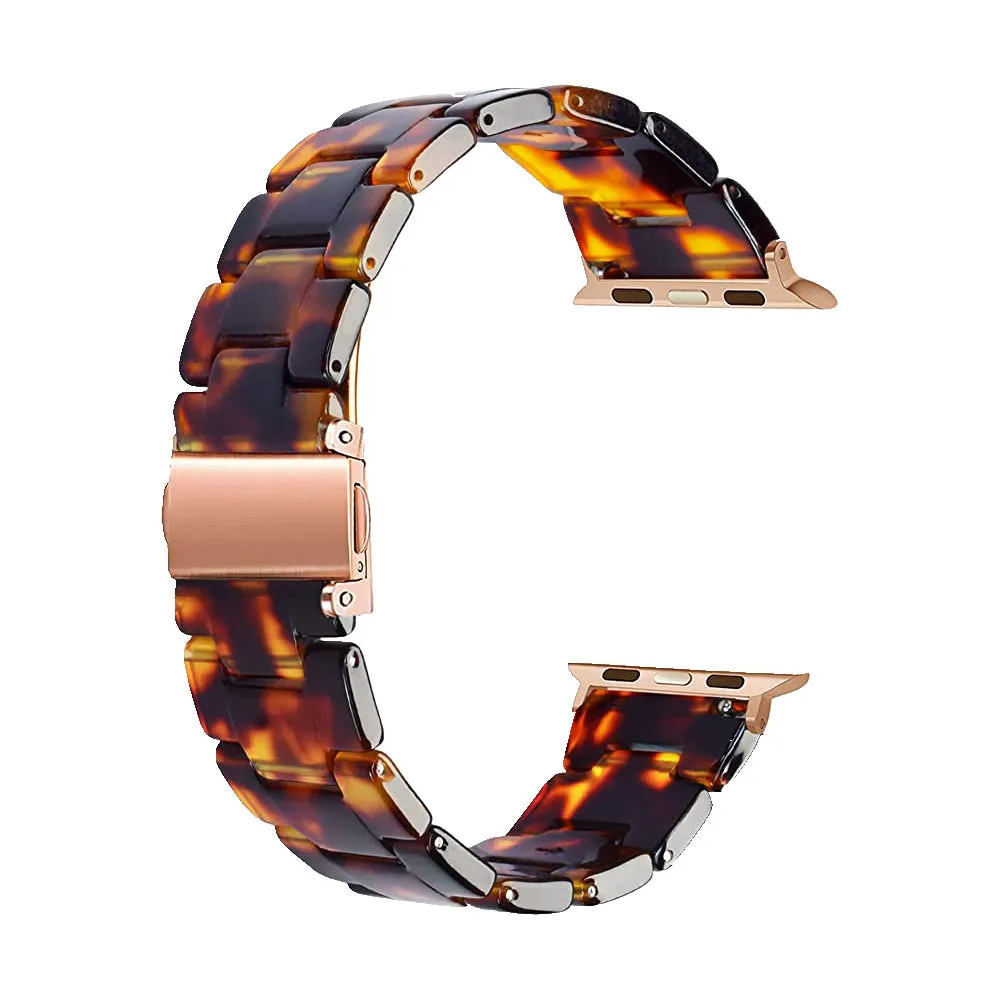 Resin Band for Apple Watch with Butterfly Buckle Claps-Tortoise Shell Design