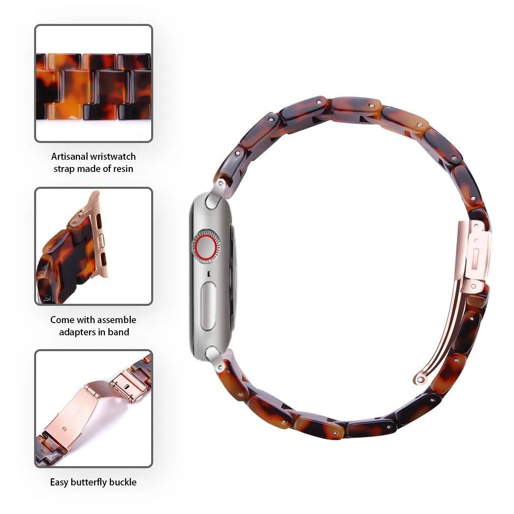 Resin Band for Apple Watch with Butterfly Buckle Claps-Tortoise Shell Design