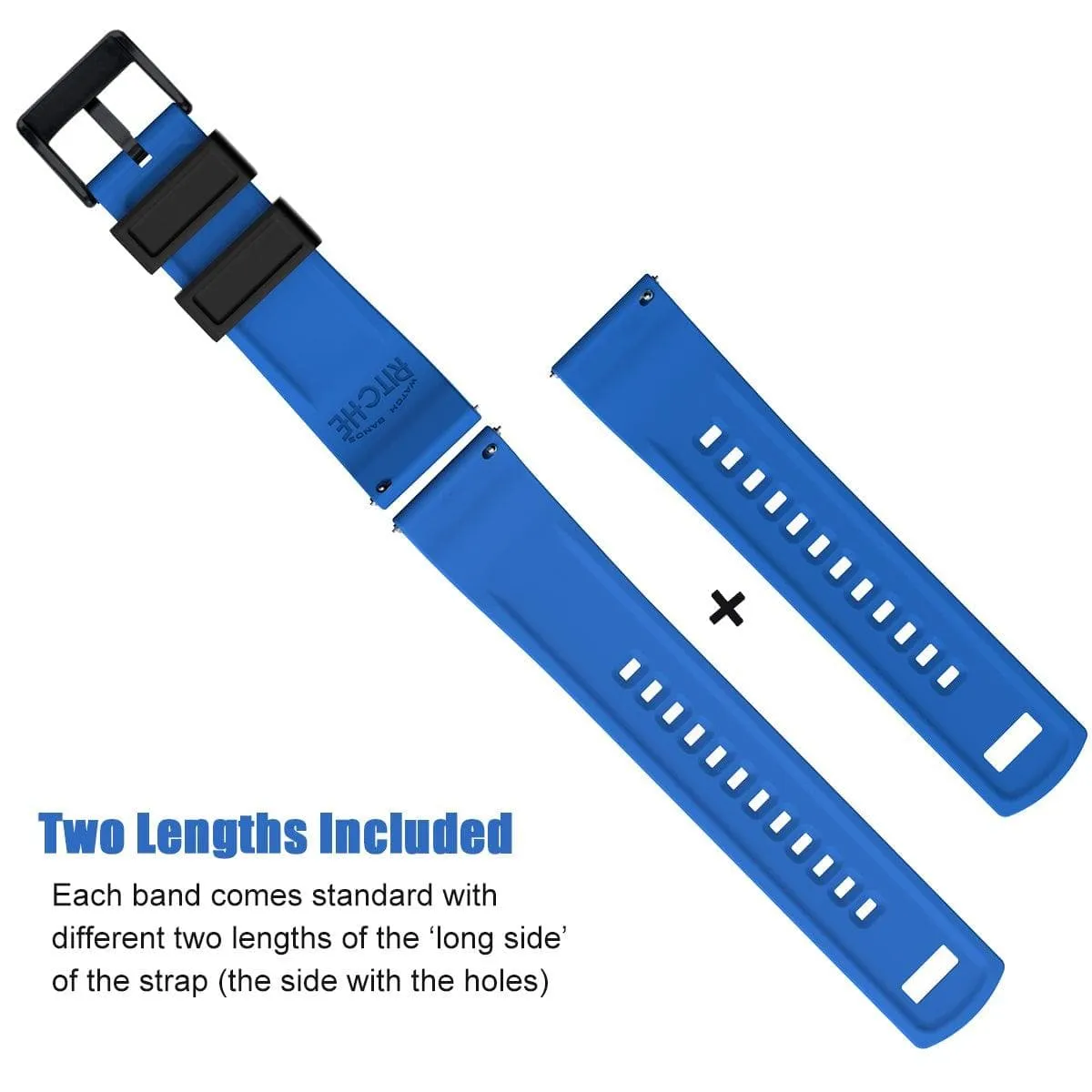 Ritche Black/Blue Classic Silicone Rubber Watch Bands