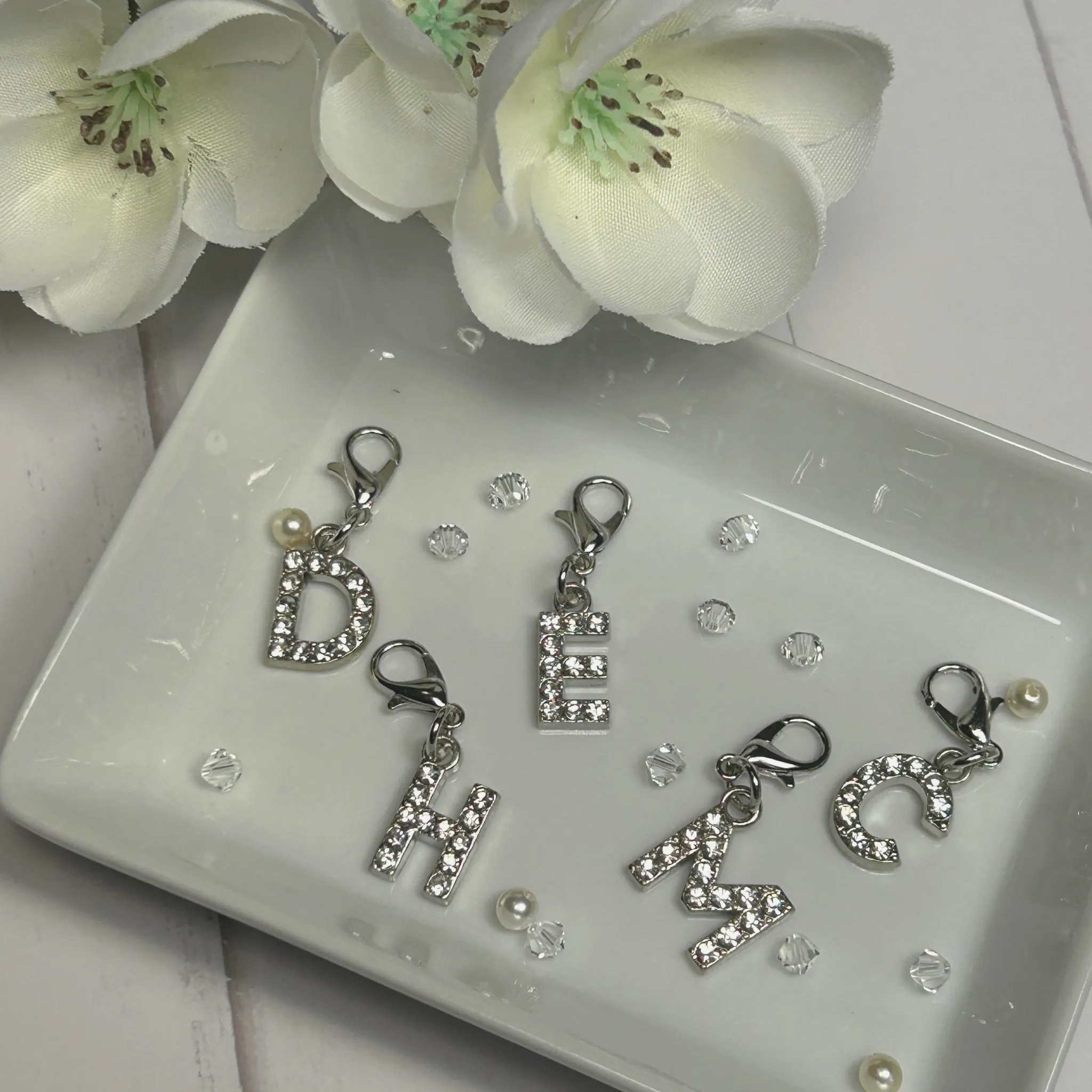 Silver Plated Crystal Studded Initial Charms