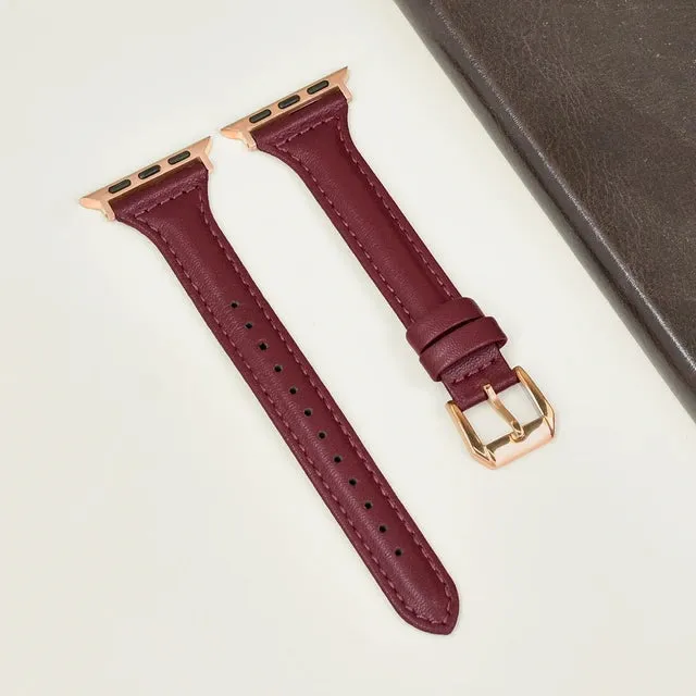 Slim Genuine Leather Girl Strap For Apple Watch 9 8 7 41mm 45mm Correa Band 38 42mm For iwatch Bracelet SE 40 44mm 6 5 4 3 49mm