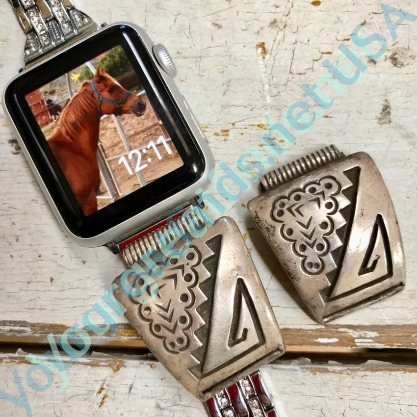 Solid Sterling Silver Overlay Watch Band Plates by Roy Vandever Navajo