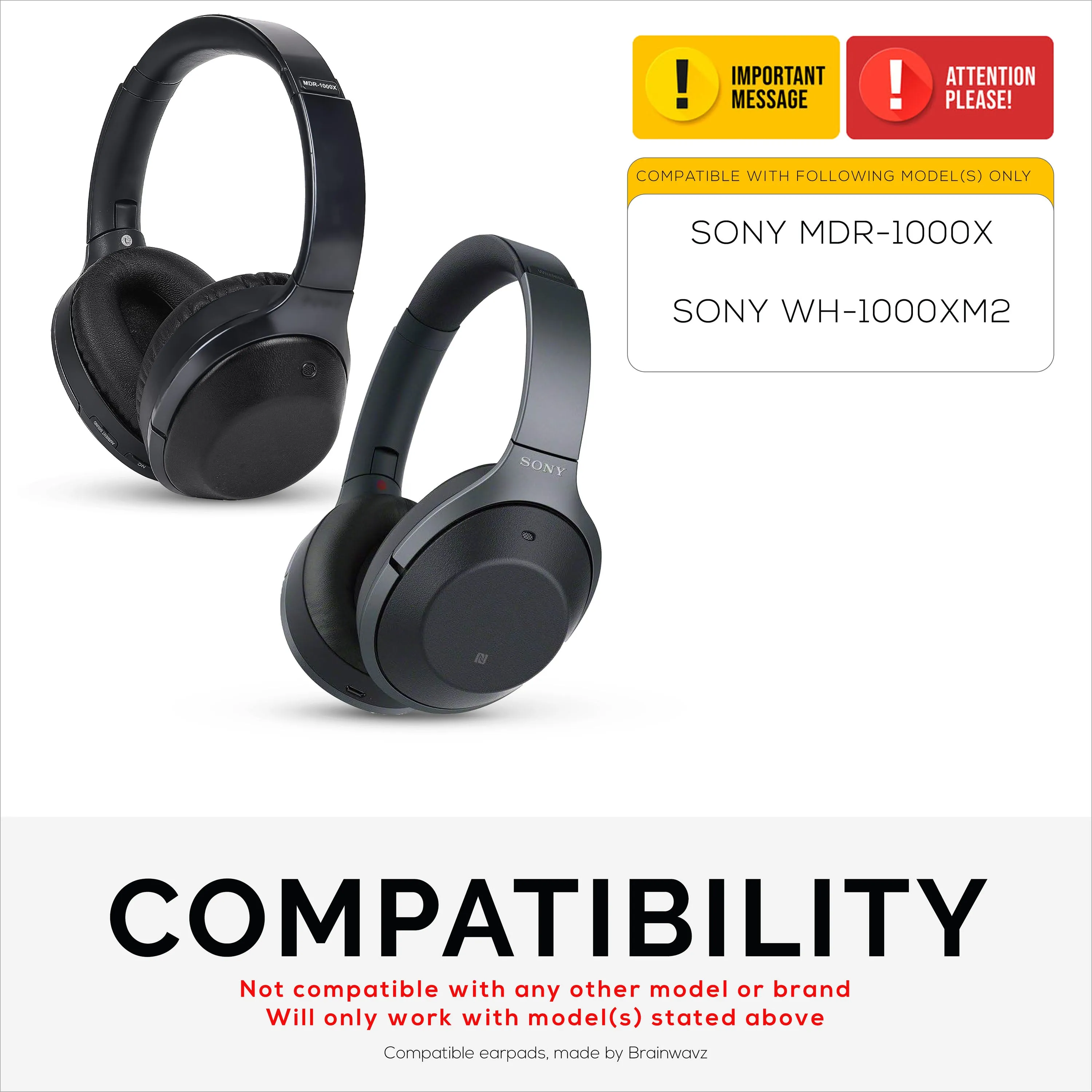 Sony WH-1000XM2 & MDR-1000X Replacement Earpads - Soft PU Leather & Memory Foam Ear Pad Cushions For Extra Comfort, Easy & Quick Installation