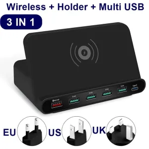 Universal 60W Qi Wireless Charger For Iphone X XS MAX Multi USB Cargador Movil Quick Charge 3.0 Fast Chargeur For Samsung S9 S8